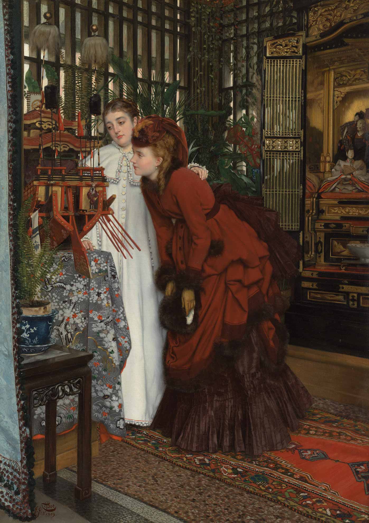 ジェームズ・ティソ 《日本の美術品を眺める若い女性》 1869年